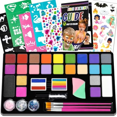 Fenmay Face Painting Kit with 24 colors in a plastic case