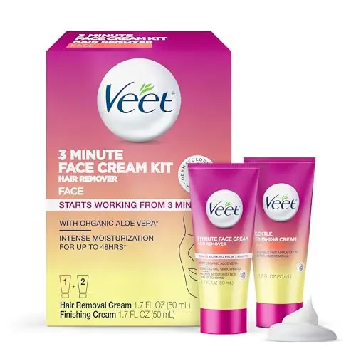 Veet 3 Minute Facial Hair Removal Cream Kit with Organic Aloe Vera