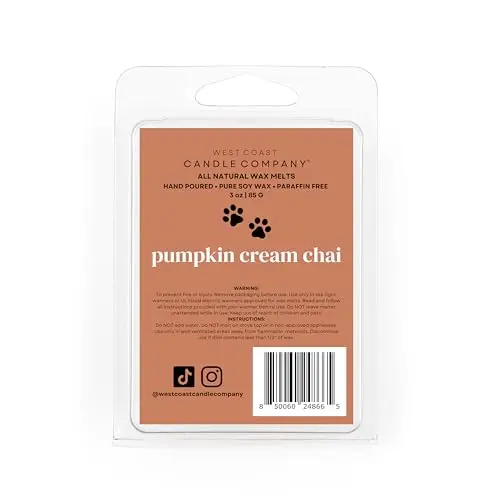 West Coast Candle Company Pumpkin Cream Chai pet-safe wax melts in an orange container