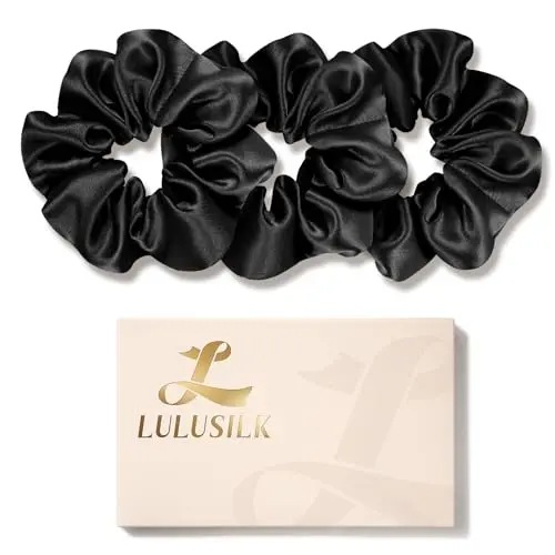 LULUSILK pack of three classic black 100% mulberry silk scrunchies.