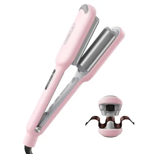 TYMO ROVY Beach Waves Curling Wand with ceramic 3 barrel in pink