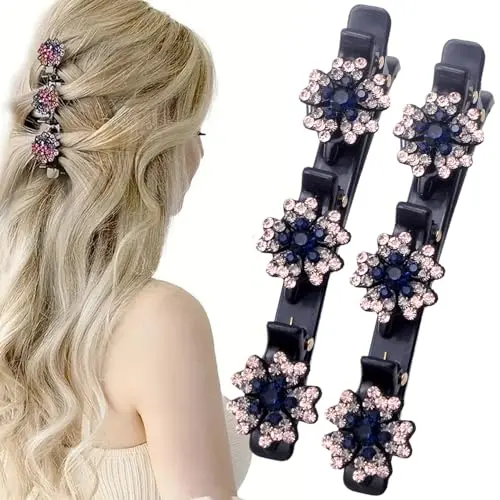 Sparkling Crystal Stone Braided Hair Clips with rhinestones and satin fabric
