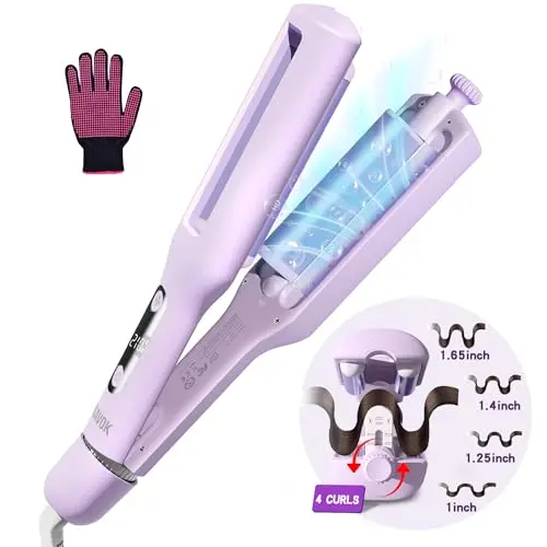 Casavok Purple Hair Waver Curling Iron with Cool Airflow and LCD