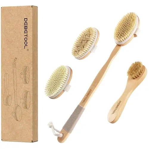 DEBETOOL dry brushing set with three detachable brush heads and a long handle