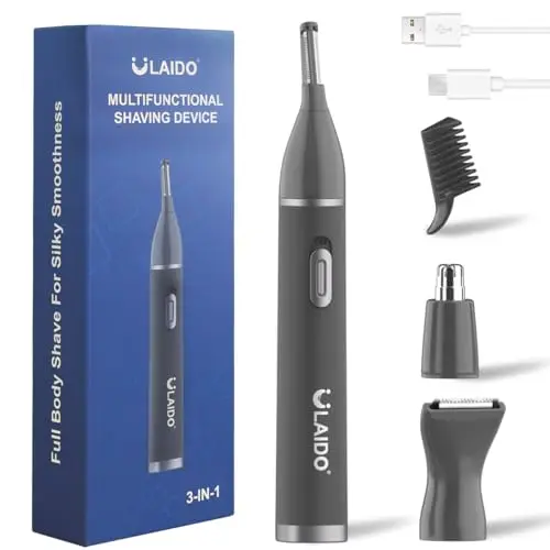 ULAIDO nose ear and eyebrow trimmer with three interchangeable heads