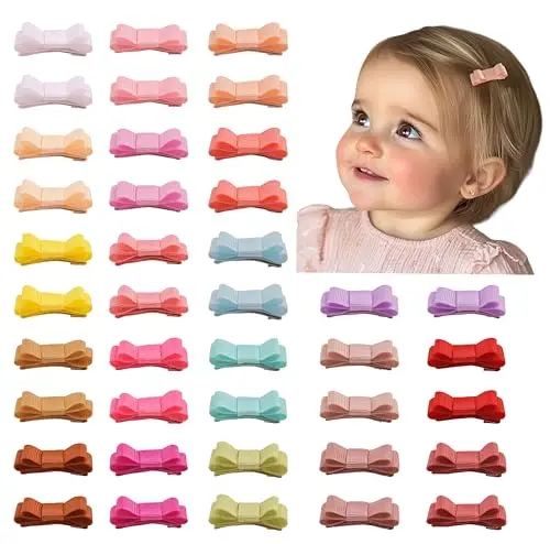 Ruyaa Tiny Small Hair Bows Snap Clips for baby girls in a package
