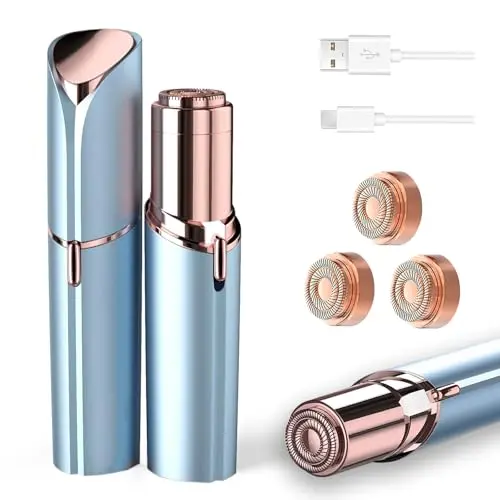tuokiy USB rechargeable facial hair remover for women with LED light and replacement heads