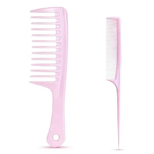 Arthaxi pink wide tooth comb and rat tail comb set for fine hair