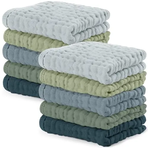 Comfy Cubs 10-pack muslin cotton baby washcloths in assorted colors