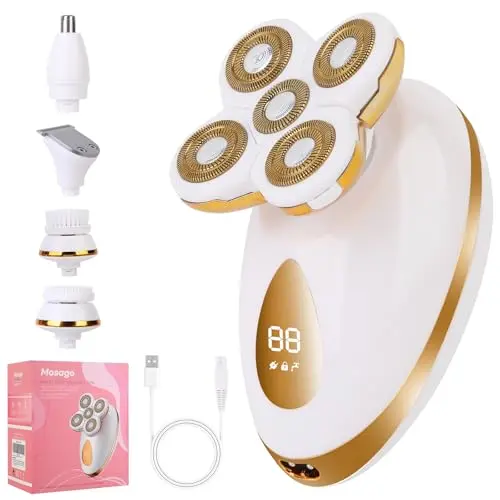 MOSAGO 5-in-1 women's electric shaver kit with multiple attachments laid out