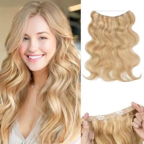 SEGO Pro halo hair extensions in gold blonde mixed bleach blonde wavy style