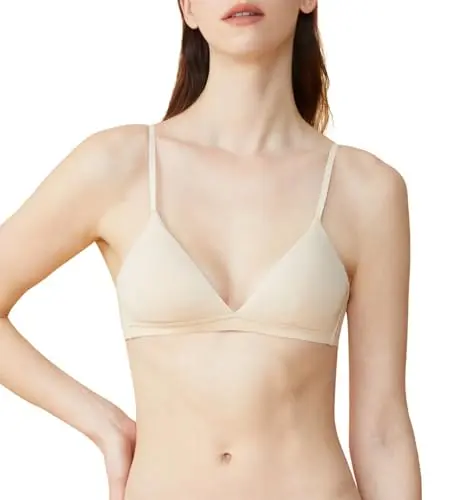 Zoe Jacobs deep v organic cotton bralette for small chests, in a nude color