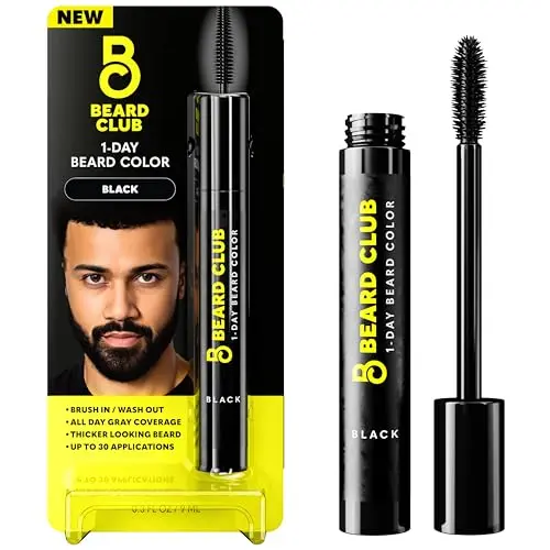The Beard Club 1 Day Temporary Beard Dye tube with brush in black packaging