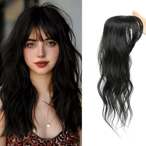 Fine Plus Clip-in Bangs with mini hair topper in dark brown