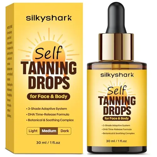 SilkyShark facial self tanning drops bottle for a gradual glow