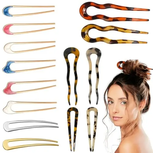 YINGFENG assorted tortoiseshell and metal U-shaped hair pins