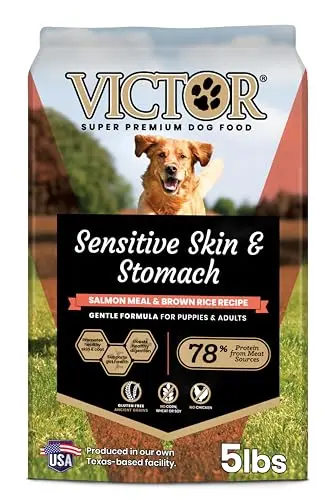 VICTOR Super Premium Sensitive Skin and Stomach dog food with salmon meal and brown rice in a 5 lb bag