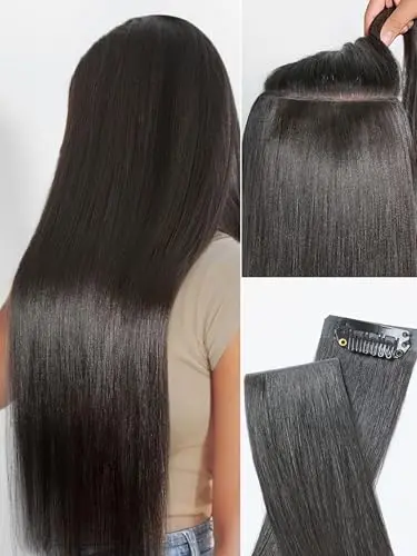 LUVME invisible clip-in yaki straight hair extensions for thick hair