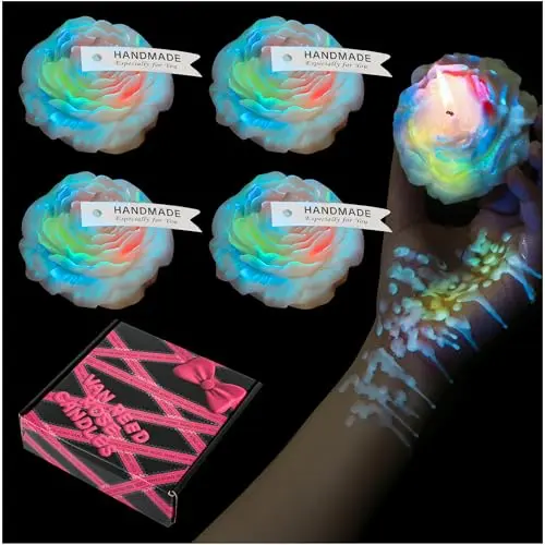 SUPXYC set of four flower-shaped low-temperature candles with fluorescent glow