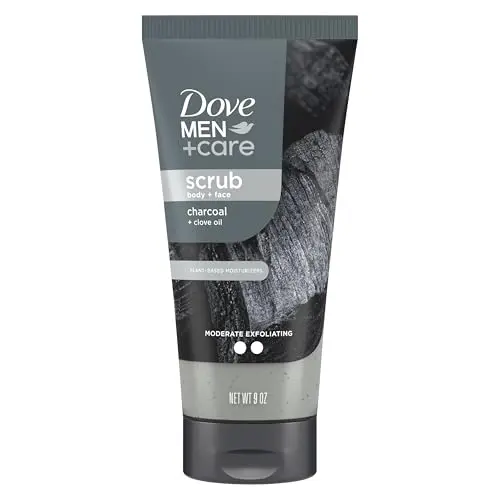 Dove Men+Care Body and Face Scrub tube with Charcoal and Clove Oil