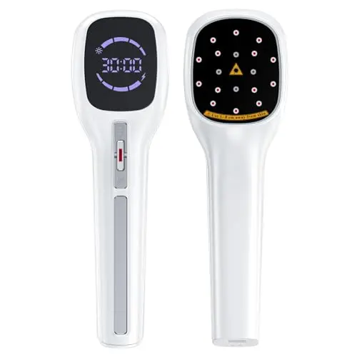 Zelvory handheld dual-wavelength red light therapy device for dogs and people.