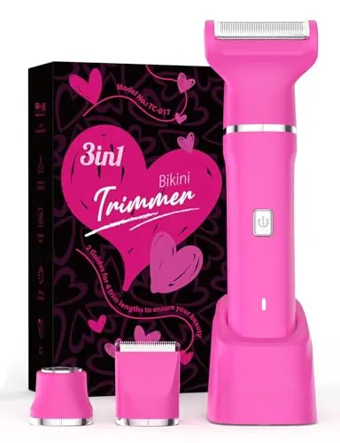 Pink 3-in-1 electric razor for women with multiple attachment heads