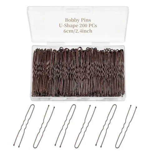 QIUTIMIY brown metal U-shaped bobby pins in a clear case