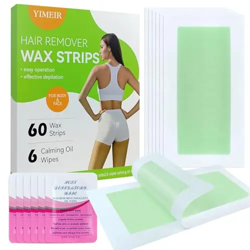 YIMEIR 60 count dual-sided wax strips with calming oil wipes