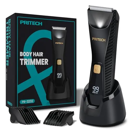PRITECH waterproof body hair trimmer for men with ceramic blades