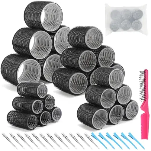 HAKINBOT 43-piece hair roller set with extra-large clips and storage bag for thick hair