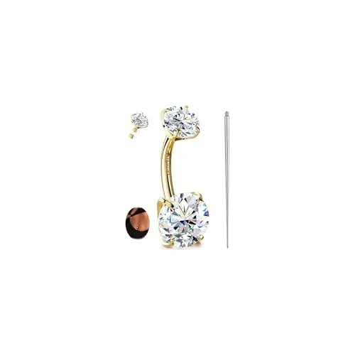 GEMQUEEN G23 titanium belly button ring with moissanite stones and gold plating
