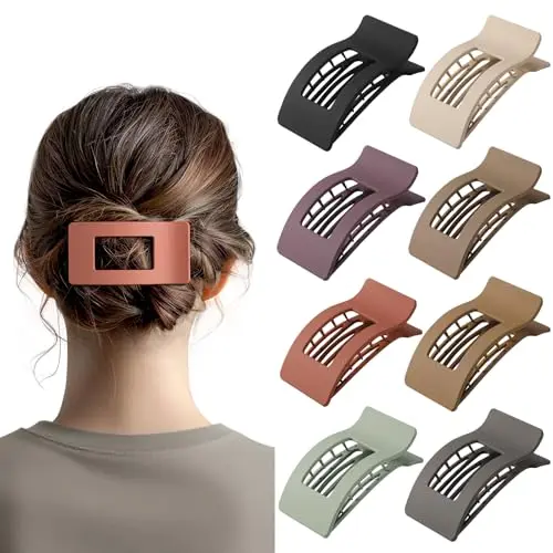 Set of eight matte-finish French flat hair clips in neutral colors