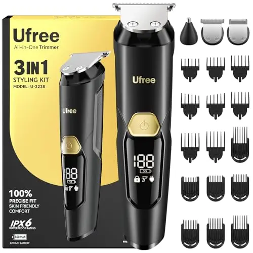 Ufree 3-in-1 compact beard trimmer kit with travel pouch