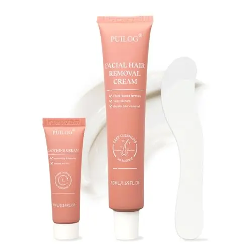 PUILOG facial hair removal cream kit with applicator and post-care soothing cream