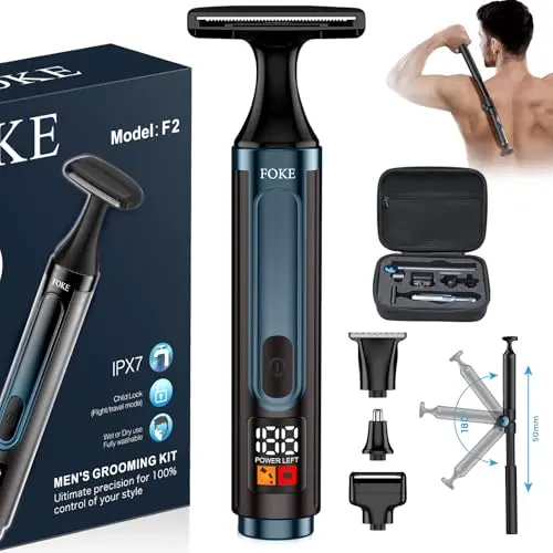 FOKE 4-in-1 electric back shaver kit with LED display and travel case