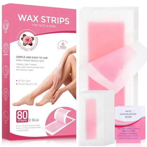 Large pack of 80 wax strips with calming oil wipes for body and bikini