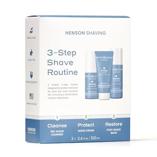 Henson Shaving three-step skin care combo kit with cleanser, shave cream, and balm