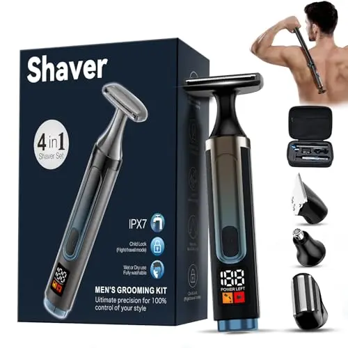 WUXO rechargeable back shaver with LED display and compact travel case