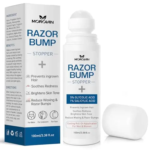 Morovan Razor Bumps Treatment serum bottle for ingrown hairs
