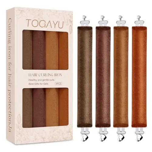 Togayu set of four jumbo velvet curling rods with a silk scarf