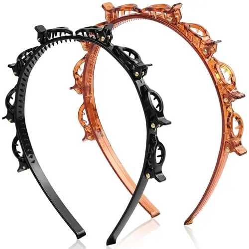 IJPDDRXYN Braided Bangs Headband with teeth clips in black and brown