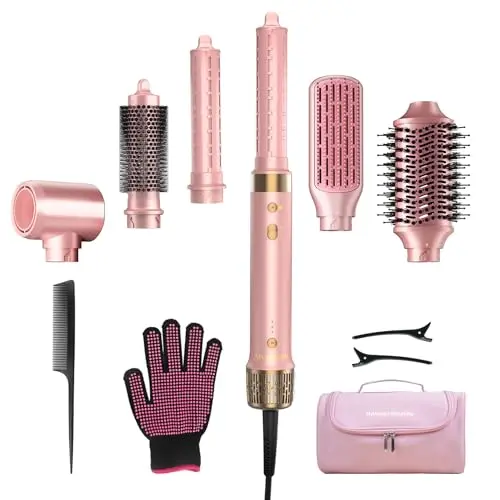 Mythsight StyleVibe pink 6-in-1 air styler with attachments in a case