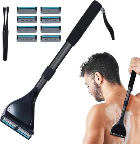 ETbyto manual back shaver with retractable long handle and multiple blades