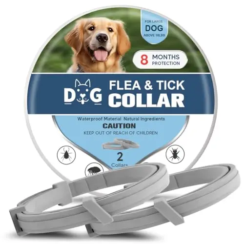 NJKPUYT natural flea and tick collar for dogs of all sizes, highlighting its adjustable and safe design.