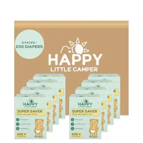 Happy Little Camper Super Saver diapers in a large, value-sized box