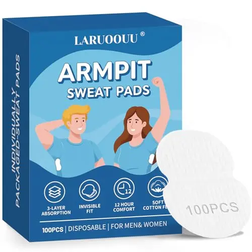 LARUOOUU armpit sweat pads package showing individually wrapped pads